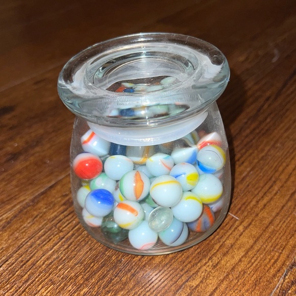 Vintage Variety Set of Milk Glass Marbles in Clear Glass Jar (optional) - Picture 1 of 8